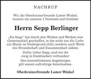 Traueranzeige Sepp Berlinger