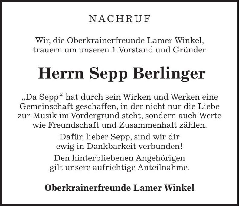 Traueranzeige Sepp Berlinger