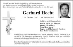 Traueranzeige Gerhard Hecht