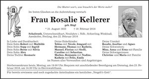 Traueranzeige Rosalie Kellerer