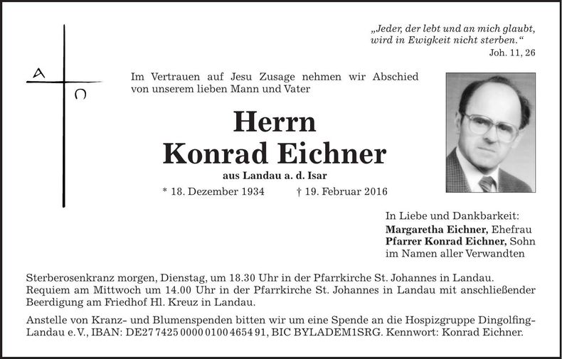 Traueranzeige Konrad Eichner