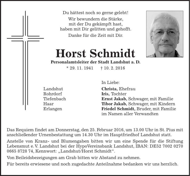 Traueranzeige Horst Schmidt
