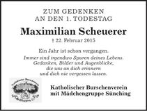 Traueranzeige Maximilian Scheuerer