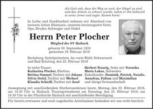 Traueranzeige Peter Plocher