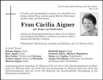 Traueranzeige Cäcilia Aigner