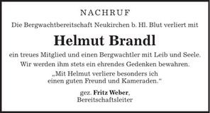 Traueranzeige Helmut Brandl