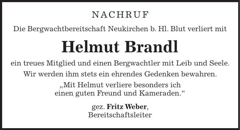Traueranzeige Helmut Brandl