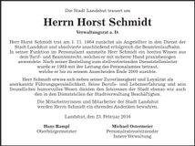 Traueranzeige Horst Schmidt