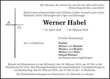 Traueranzeige Habel Werner