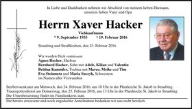 Traueranzeige Xaver Hacker