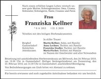 Traueranzeige Franziska Kellner