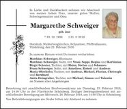 Traueranzeige Margarethe Schweiger