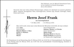 Traueranzeige Josef Frank