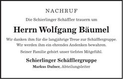 Traueranzeige Wolfgang Bäumel