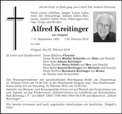 Traueranzeige Alfred Kreitinger