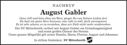Traueranzeige August Gabler