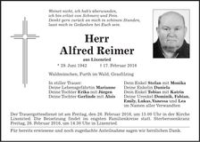 Traueranzeige Alfred Reimer