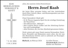 Traueranzeige Josef Raab