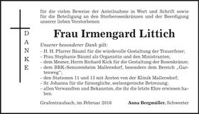 Traueranzeige Irmengard Littich