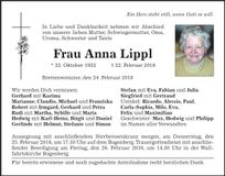 Traueranzeige Anna Lippl