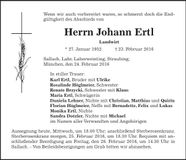 Traueranzeige Johann Ertl