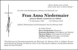 Traueranzeige Anna Niedermaier