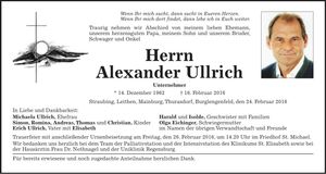 Traueranzeige Alexander Ullrich