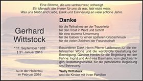 Traueranzeige Gerhard Wittstock