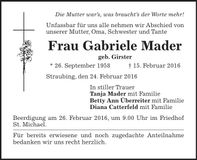 Traueranzeige Gabriele Mader