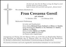 Traueranzeige Creszenz Gerstl