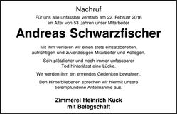 Traueranzeige Andreas Schwarzfischer