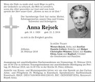 Traueranzeige Anna Rejsek