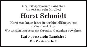 Traueranzeige Horst Schmidt