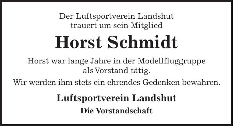 Traueranzeige Horst Schmidt