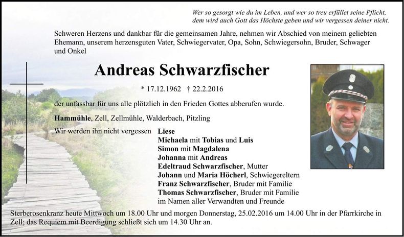 Traueranzeige Andreas Schwarzfischer