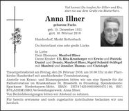Traueranzeige Anna Illner