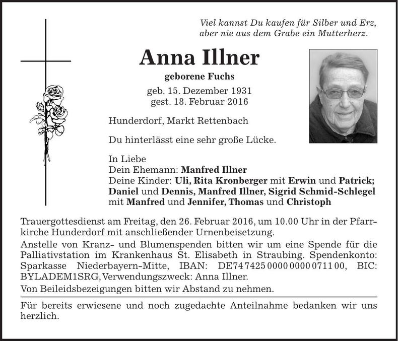 Traueranzeige Anna Illner