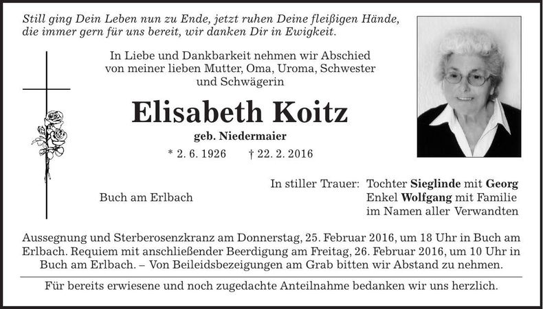 Traueranzeige Elisabeth Koitz