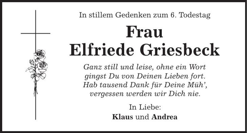 Traueranzeige Elfriede Griesbeck