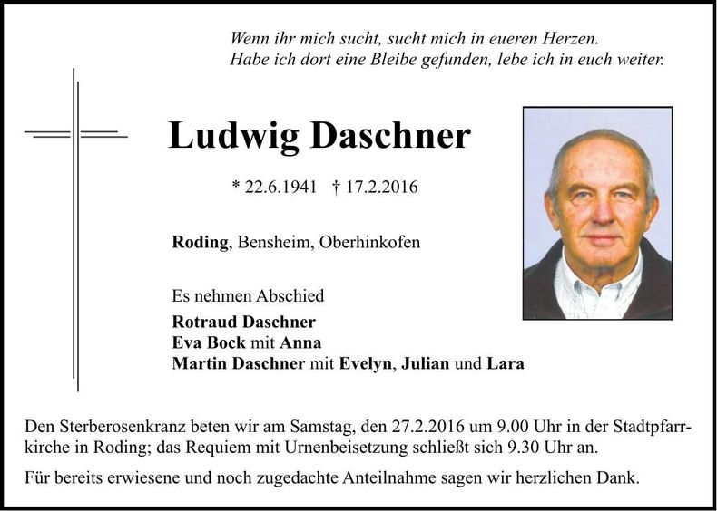 Traueranzeige Ludwig Daschner
