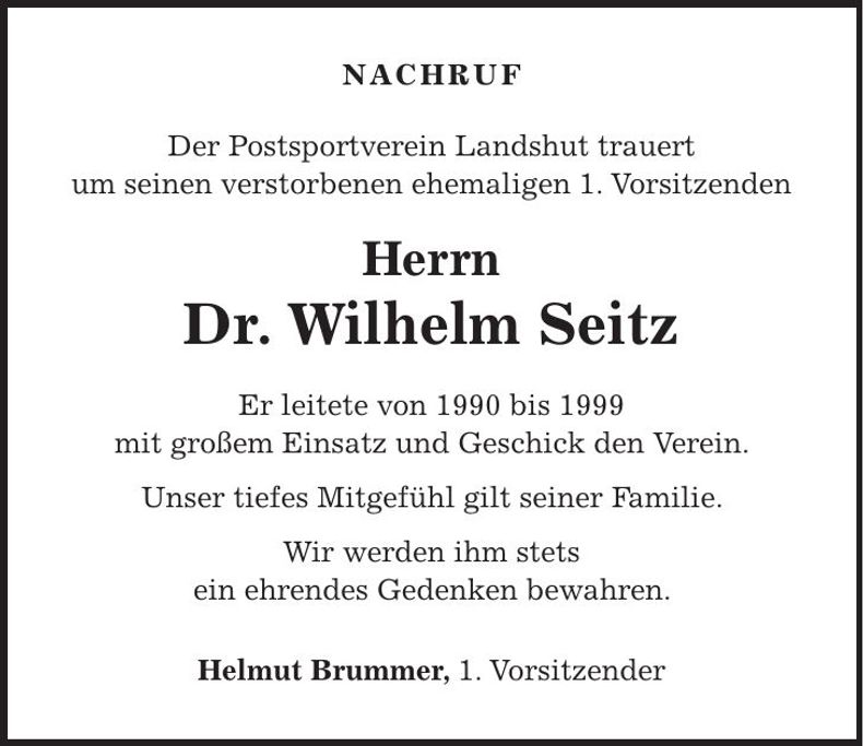 Traueranzeige Wilhelm Setz