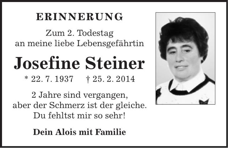 Traueranzeige Josefine Steiner