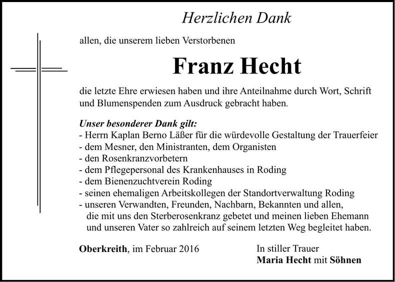 Traueranzeige Franz Hecht