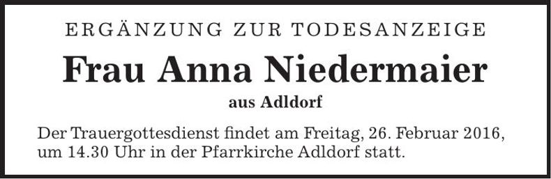 Traueranzeige Anna Niedermaier