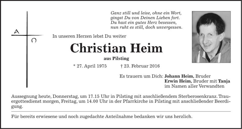 Traueranzeige Christian Heim