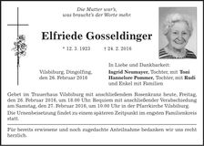 Traueranzeige Elfriede Gosseldinger