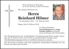 Traueranzeige Reinhard Hilmer
