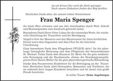 Traueranzeige Maria Spenger