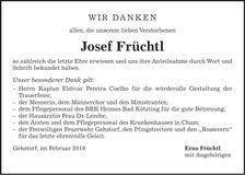 Traueranzeige Josef Früchtl