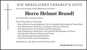 Traueranzeige Helmut Brandl